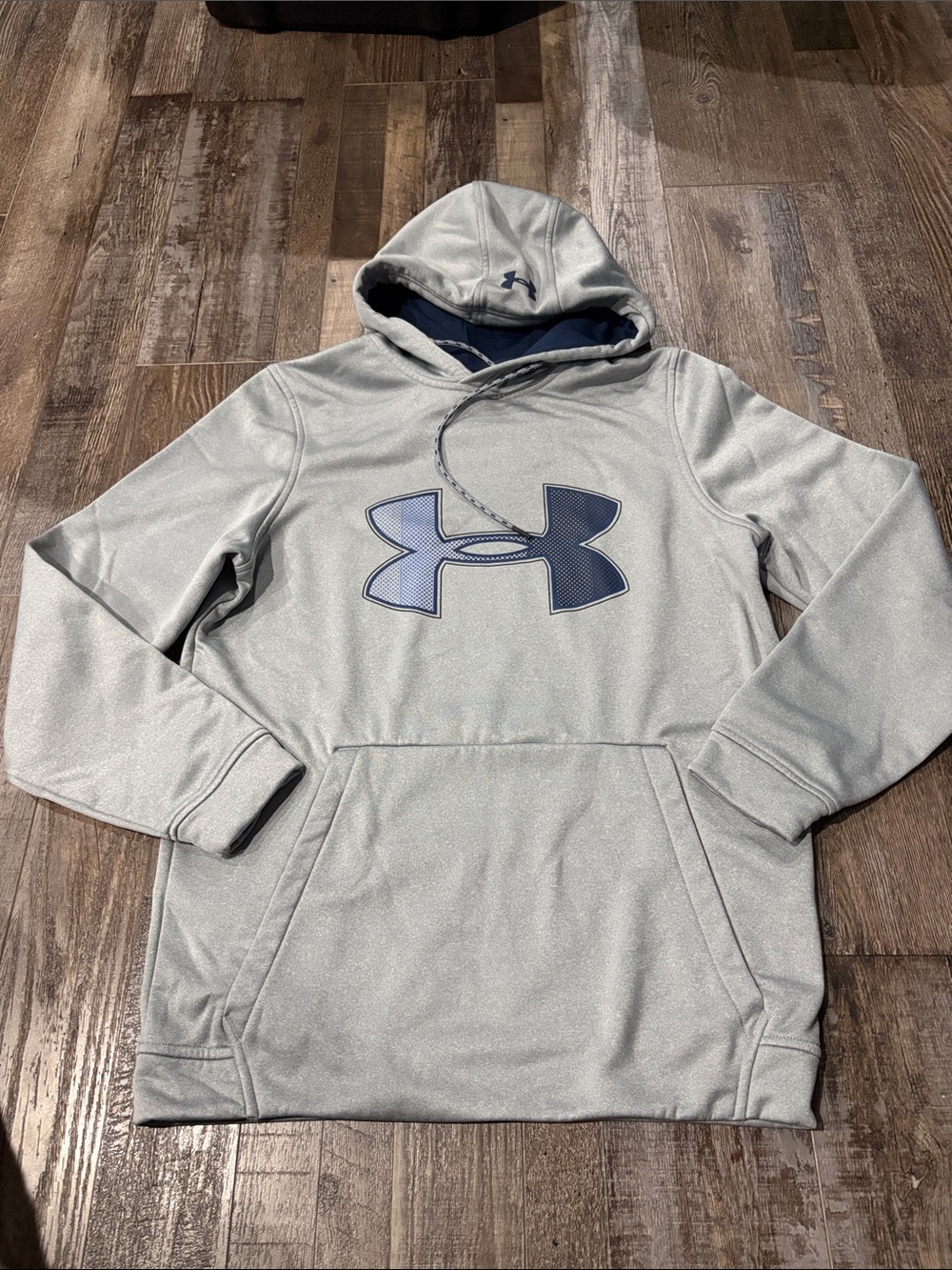 Under Armour Light Gray Hoodie with Navy Logo Accent